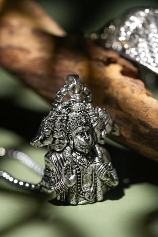 Premium 5-Mukhi Hanuman Kada with Pendant & Chain | Devotional Power Combo