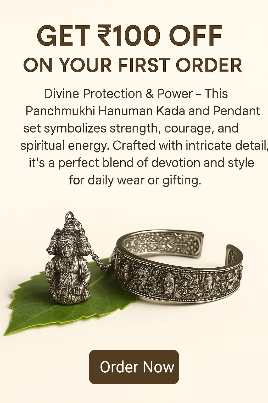 Premium 5-Mukhi Hanuman Kada with Pendant & Chain | Devotional Power Combo