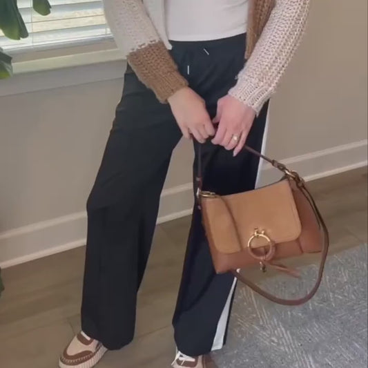 Women's High-Waist Wide-Leg Striped Jogger Pant - Black & White